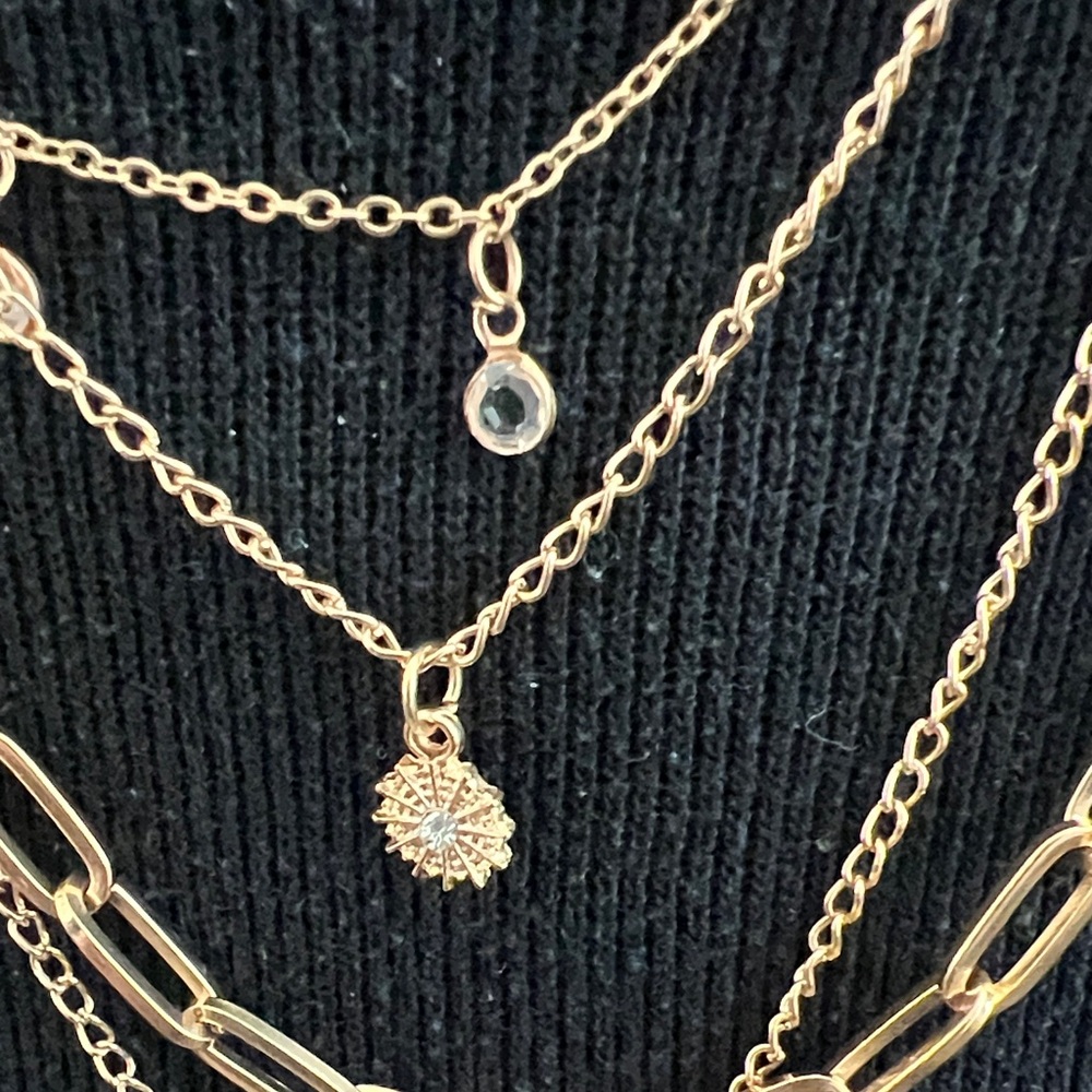 Gold-Tone Layered necklace with Queen Elizabeth coin and charms. - Picture 3 of 4
